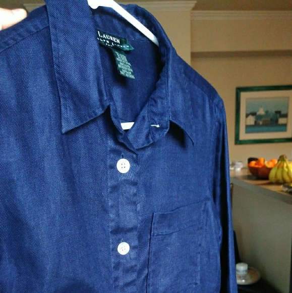 Ralph Lauren 100% Linen Button Down Shirt Navy S/M - Picture 4 of 7